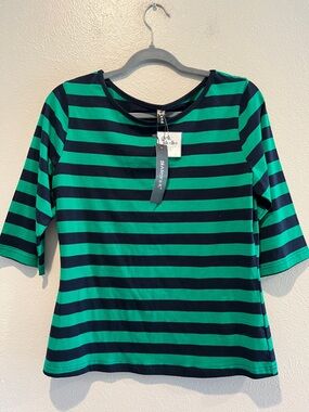 Allegra K Green and Navy Horizontal Stripe Short-Sleeve Tee